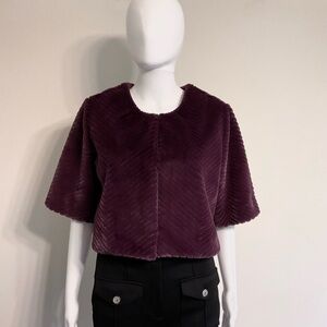 White House Black Market Faux Fur Bolero~Size Small~Empire Plum~NWT!